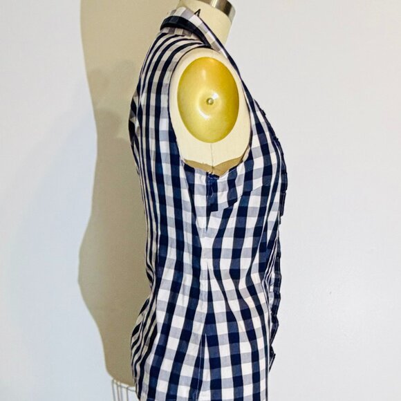 Tommy Hilfiger Navy/White Gingham Sleeveless Ruffle Button-up Size S- Like New! - Picture 5 of 10